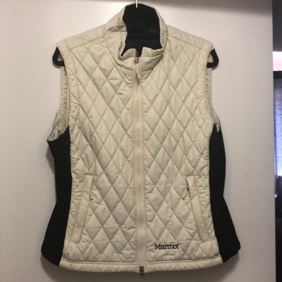 🍁 FALL READY 🍂 Marmot Cream puffy vest with black paneling - Picture 1 of 9